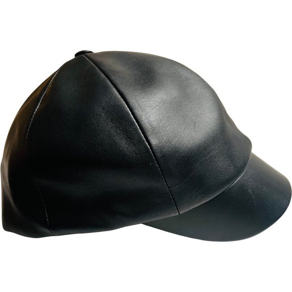 MARZI FIRENZE Leather Satin Lined Cap in Black O/S main image 14